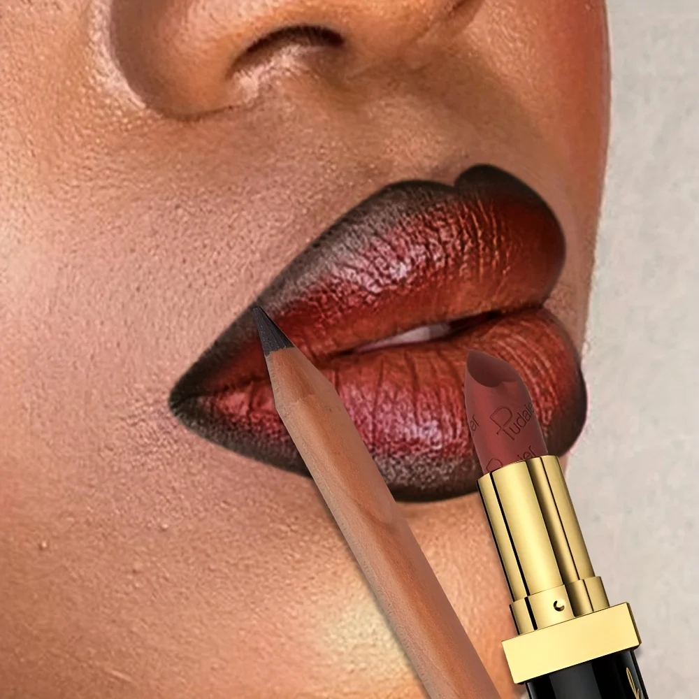 Pudaier Set di 2 rossetti opachi e matite per labbra: impermeabile, resistente al sudore, duraturo, facile da applicare