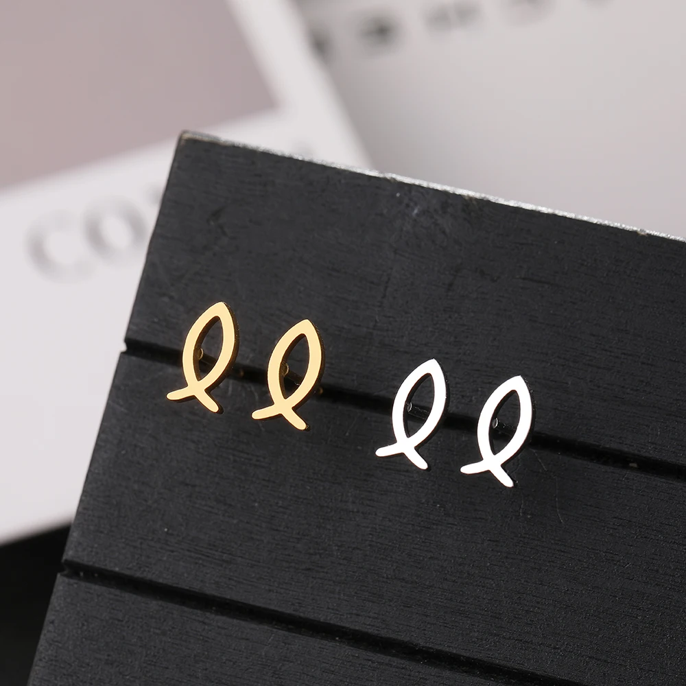 Stainless Steel Earrings 2022 Trend New Cute Hollow Line Fish Korean Fashion Stud Earrings For Women Jewelry Party Girls Gifts