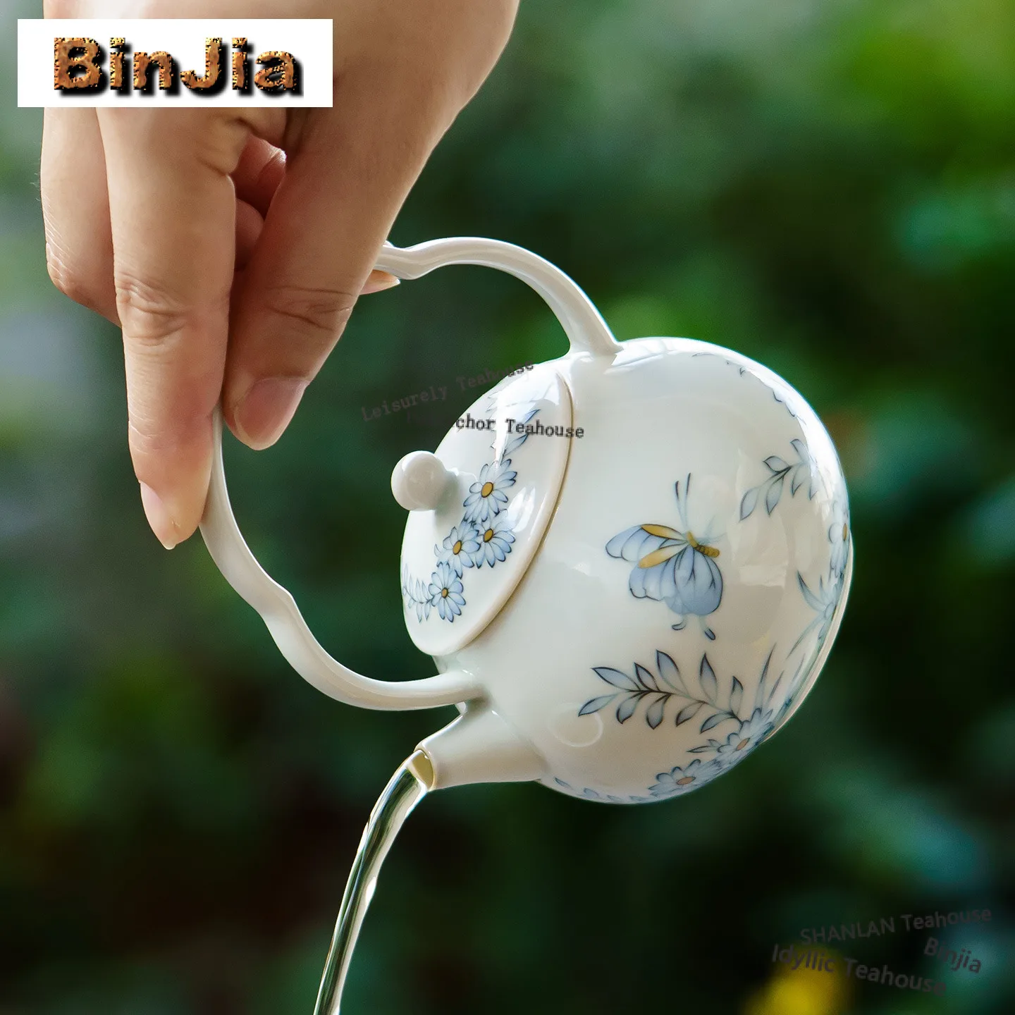 184ml Sky Blue Butterfly Love Flower Teapot Boutique Tea Infuser Loop-handled Pot Tea Maker Kettle With Ball Hole Teaware Gift