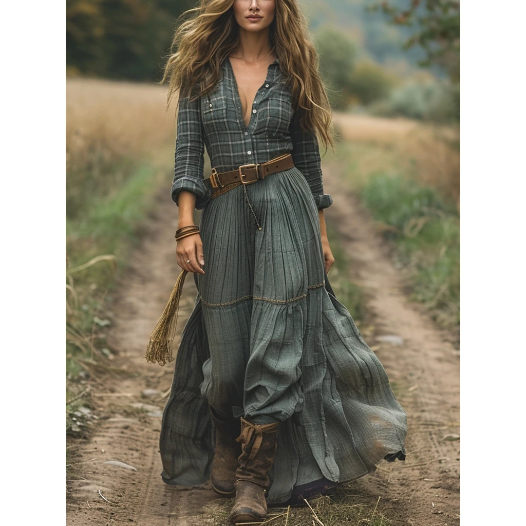 Autumn Winter Women's Long Stripe Dr New Arrival Cross-Border Independent Station Ele Faionable Maxi Dr