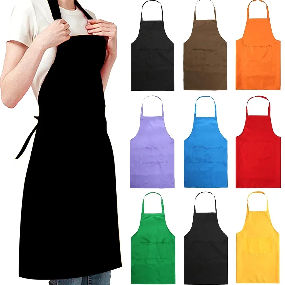 Adjustable Cooking Apron Unisex  Household Solid Color Chef Waiter Barbecue Hairdresser Adult Pocket Apron Kitchen Supplies Tool