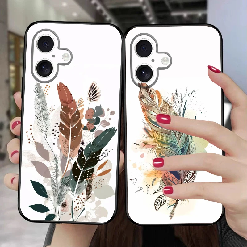 Красочные большие перья для iPhone 16 E 15 P ro 14 13 Plus 12 mini 11 Pro Max XR Xs X 7 8 6 22 15ProMax силиконовый мягкий чехол для телефона