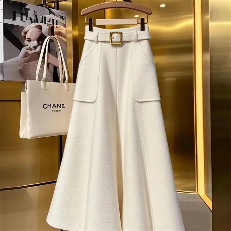 

Осень-зима, однотонная толстая женская длинная удобная мягкая свободная юбка-джокер с высокой талией, зимняя сумка, женская юбка на бедрах