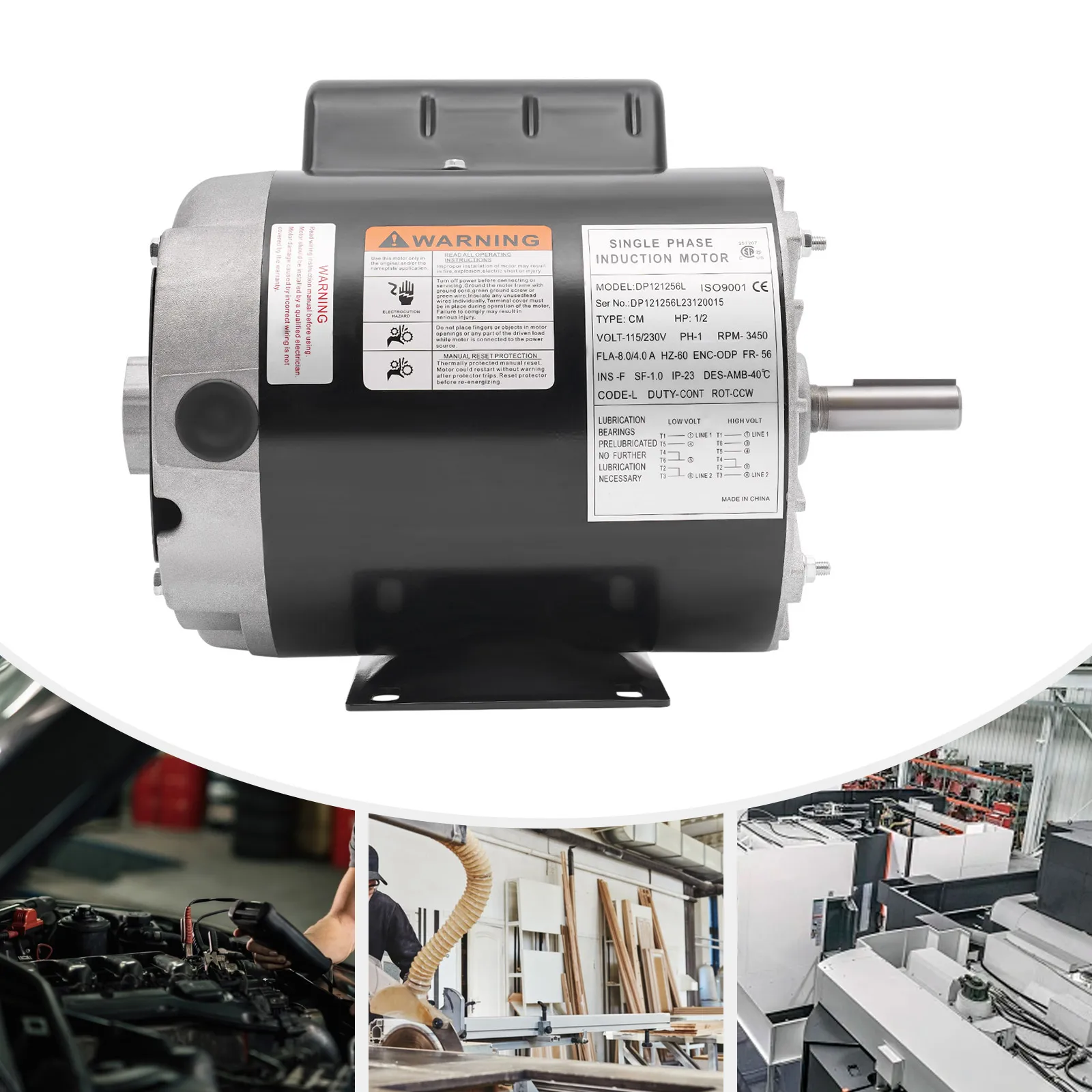 

Air Compressor Electric Motor 1/2HP General Purpose Single Phase Motor 3450RPM 115/230V for Cutting Machine Tools, Pumps, Fans