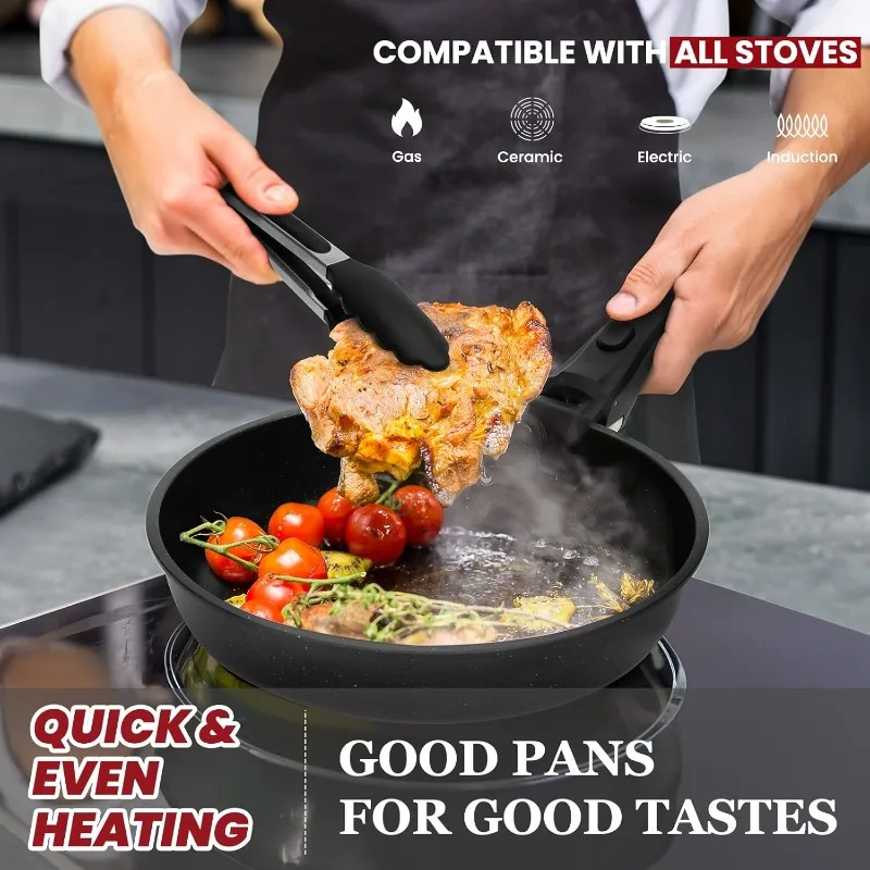 20 Pcs Pots and Pans Set Non Stick, Detachable Handle Cookware Sets Nonstick, Non Toxic Induction RV Kitchen Cooking Set