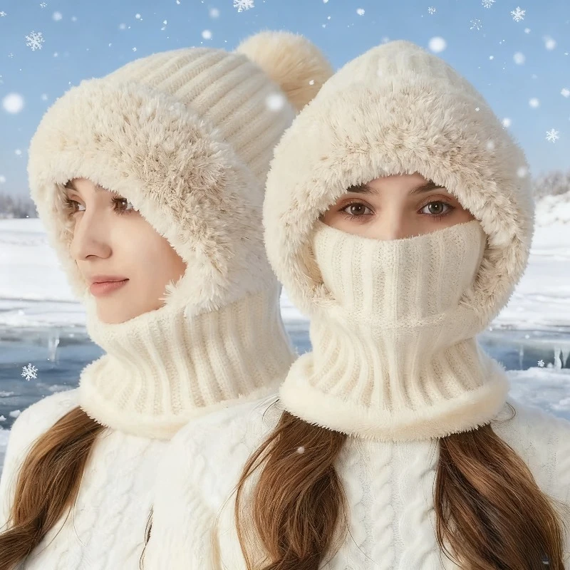 1-5PCS Women Winter Beanie Hat with Scarf and Face Mask Windproof Fleece Lined Thermal Ski Mask for Cycling Skiing Cold Weather