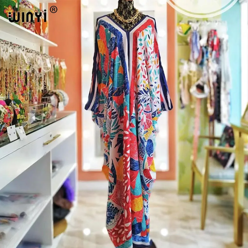 WINYI V-neck Africa Fashion Women prom Sexy Boho Summer Casual twill Floral Fashion printing Evening Party Beach Long Maxi Dress