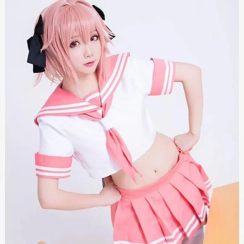 Anime Fate Apocrypha Astolfo Cosplay Costumes Dress Vestido Jk Uniform Halloween Costumes for Women Seaman's Suit Carnival Wig