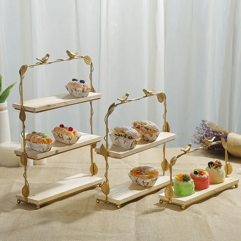 Forest style wooden dessert stand display rack props and ornaments Nordic Ins wedding iron cake rack wooden tray