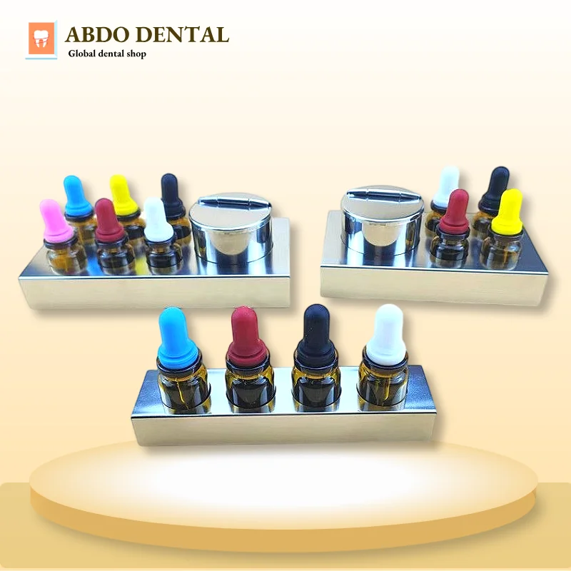 

Dental Small Glass Dropper Bottle Set Colored Medicine Management Cotton Jar Stainless Steel Base