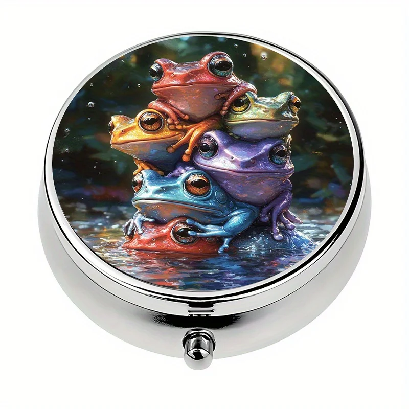 Single pack, 3-compartment frog-shaped portable pill box, can be placed in a purse or handbag, mini decorative pill storage box, unique gift, compact pill box