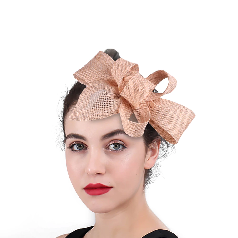 

Imitation Sinamay Wedding Headwear Bride Champagne Fascinator Hat Hair Pin With Fancy Feathers Hair Accessories Ladies Headdress