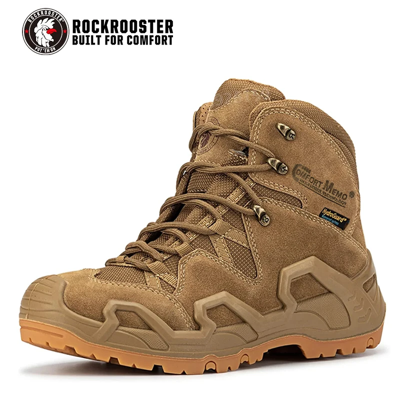 ROCKROOSTER Waterproof Hiking Shoes Men Hunting Tactical Boots Genuine Leather Breathable Ankle Boots Military Mountian Sneakers