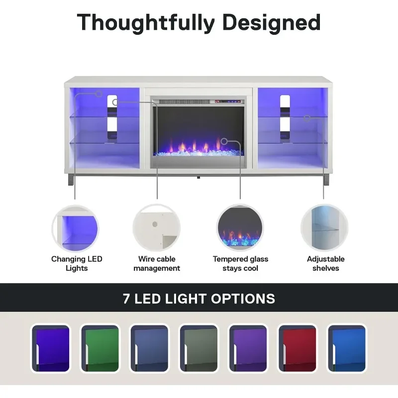 Ameriwood Home Lumina Fireplace TV Stand for TVs up to 70 Inch, Replaceable Electric Fireplace Insert Heater, Remote Control