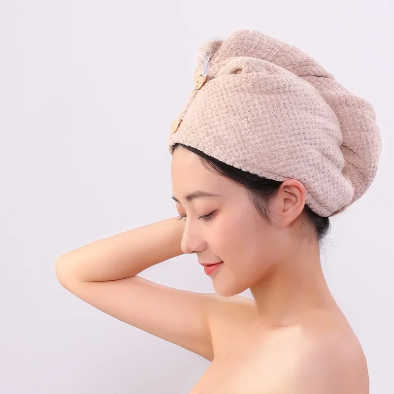 Care Cap with Button Super Absorbent Hair Towel Wrap Fast Drying Hair Wraps Women Bathroom Accessories Microfiber Hair Towel