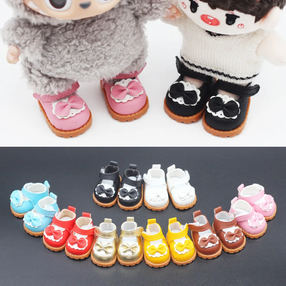 Labubu Bow Shoes for 17cm Labubu 10cm EXO /Cotton Doll Finger Shoes Doll Leather Shoes