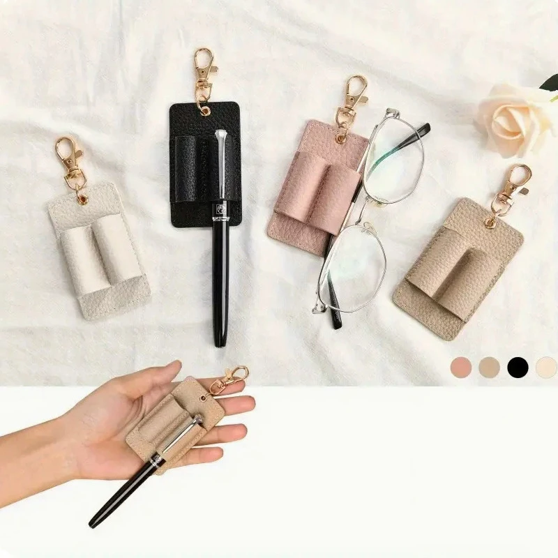 

PU Leather Anti-Lost Pen Holder For Badge Keychain Double Portable Pen Holder For Lanyard Pocket Pen For Nurses Courier Clerk