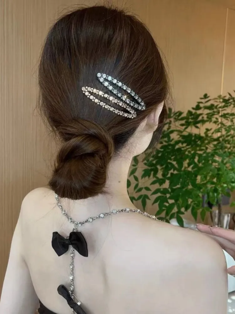 超光沢のあるラインストーンエンドウ豆型ヘアピンヘアアクセサリー女性用