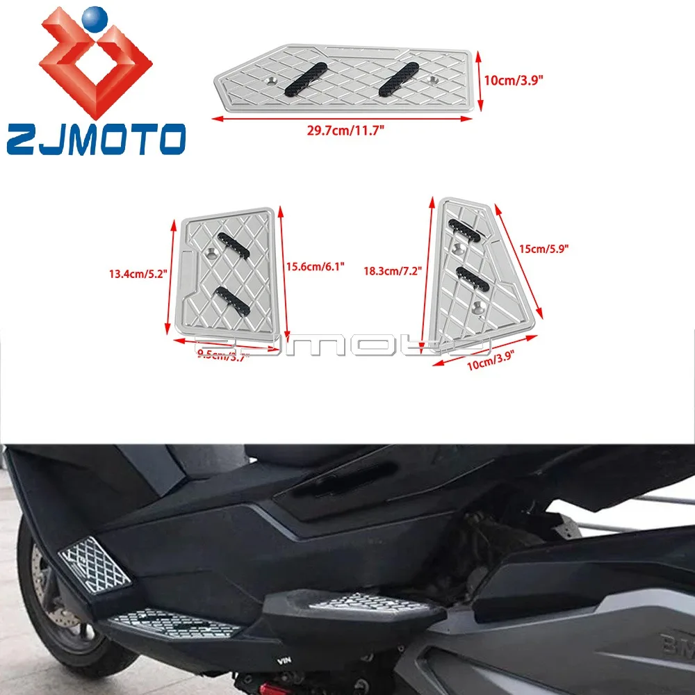 Motorcycle Silver Black Anodized Aluminum Footrest Pedals Concave-Convex Anti-Slip Thick Rubber Design For BMW C400GT 2018-2024