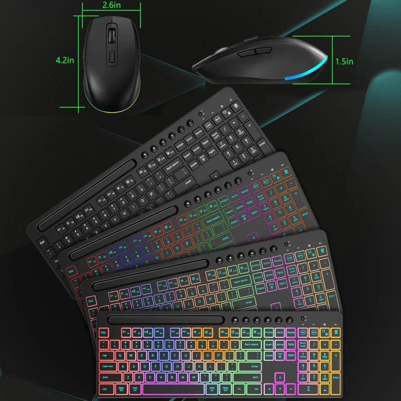 

2.4G Wireless Keyboard Mouse Set with Tablet Holder RGB Lighting Ergonomic Power Saving Business Office Silent Key Board