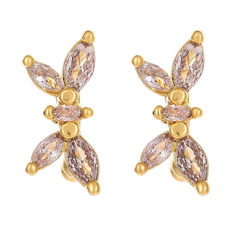 Foxanry Butterfly Geometric Zircon Clip Earrings For Women Girls New Trendy Creative Design Elegant Wedding Bride Jewelry Gifts