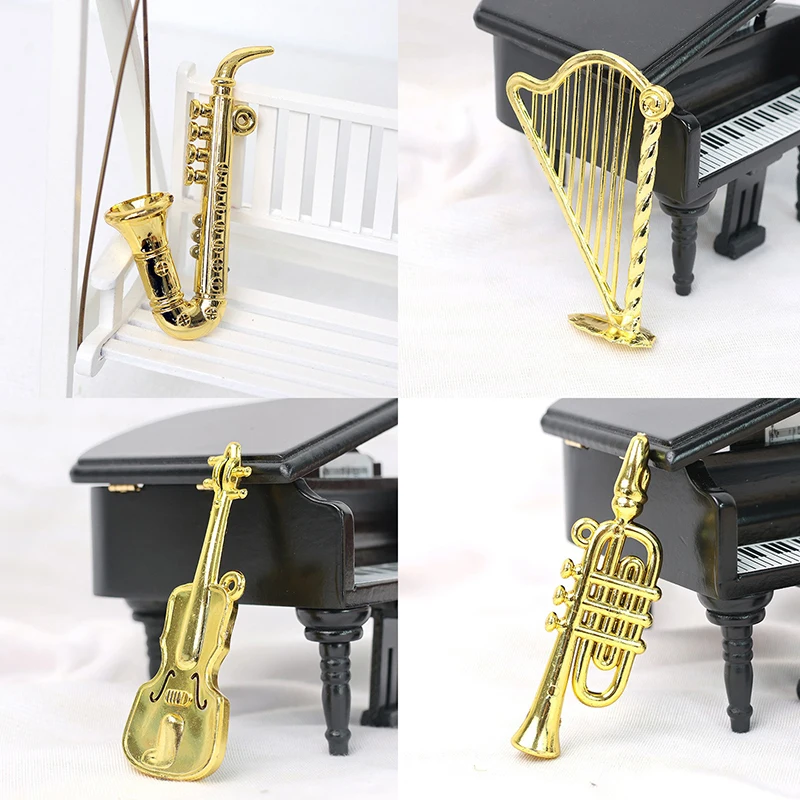 5/10/20PCS Assorted Styles Gold Color Mini Musical Instruments Cello Trumpet Miniatures Party DIY Decorations School Rewards ZYF view 4