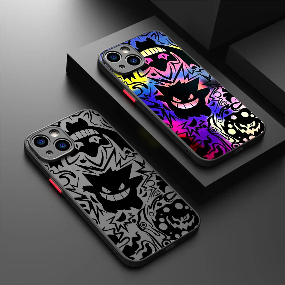 Luxury Hard Matte Pokemon Gengar Phone Case For iPhone 14 13 12 11 Pro Max mini X XR XS 7 8 6 Plus SE 2020 2022 Back Funda Cover