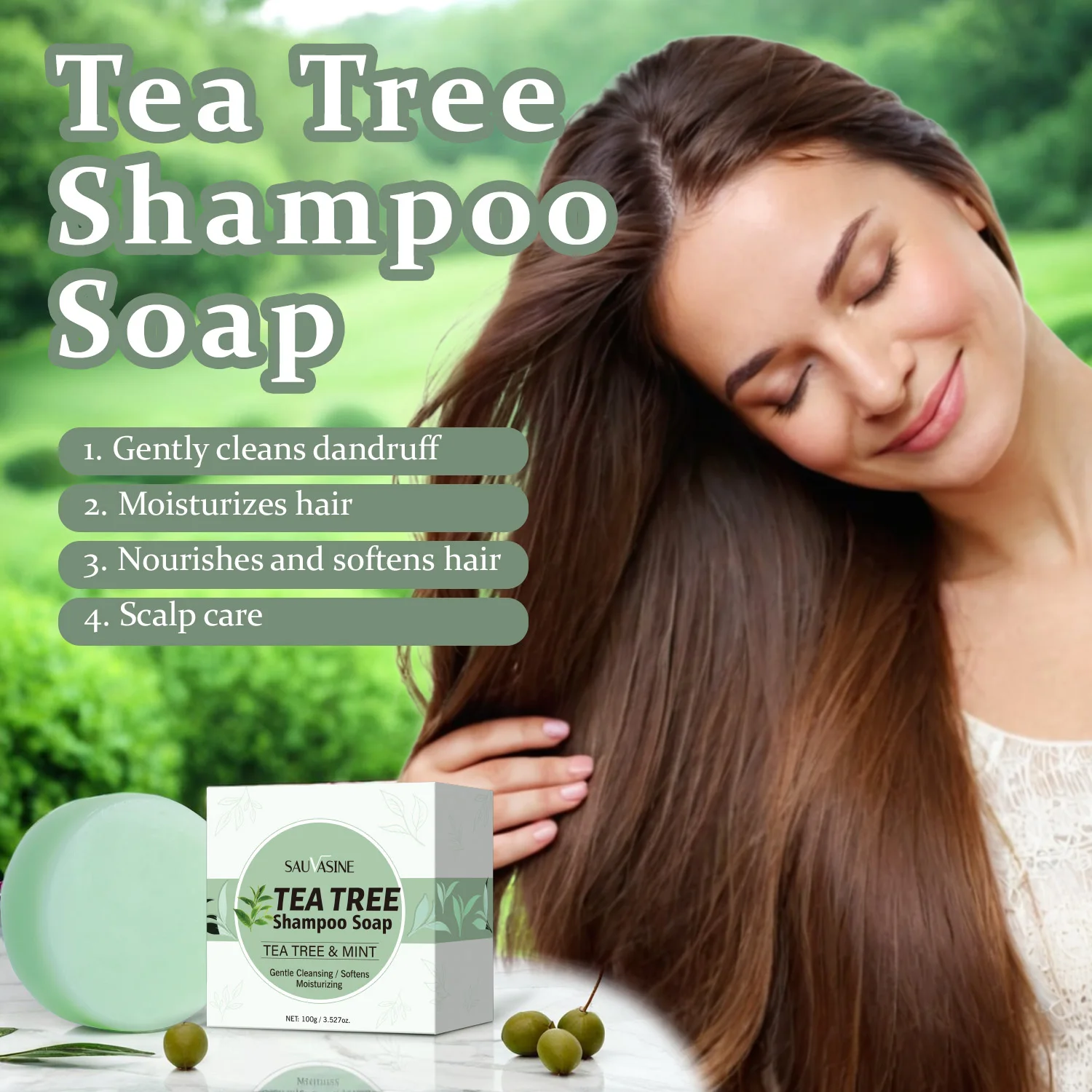 

100g Tea Tree Shampoo Soap for Gently Cleaning Nourishes and Softens Hair Oil Controlling Shampoo Bar Soap for All Hair Types