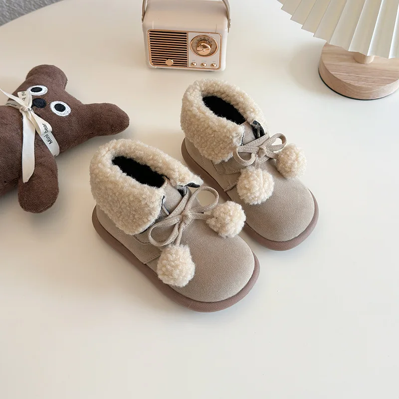 

2025 Winter Toddler Girls' Snow Boots Fleece Lined Thick Warm Children's Shoes Anti-slip Soft Sole Kid's Cotton Ankle Boots