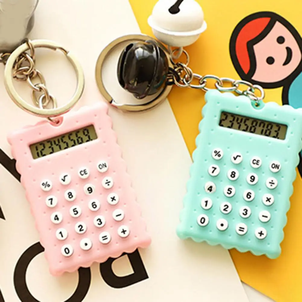 Cartoon Calculator Cute Cartoon Biscuit Shape Keychain Calculator with 8 Digits Lcd Display Durable Mini Portable for On-the-go