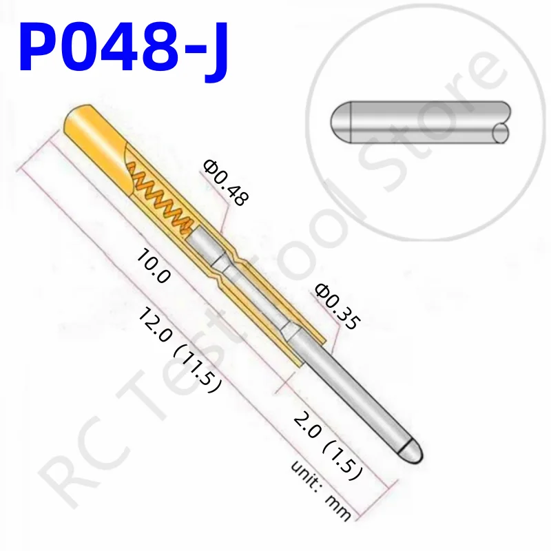 

20/100PCS P048-J Small Round Head Spring Test Probe Pogo Pin P048-J1 Dia 0.48mm Needle Length 12.0mm Circuit Board Test Pin