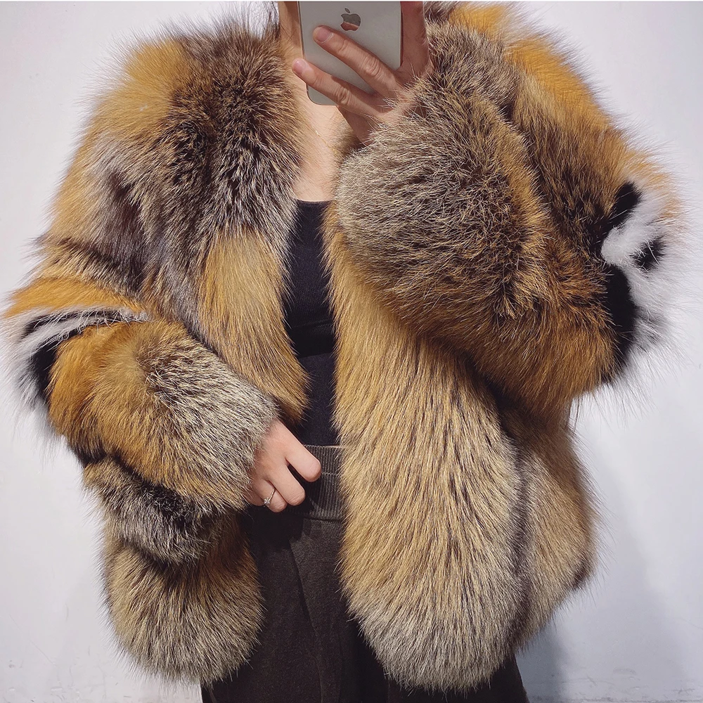 YOLOAgain Luxury Natural Fox Fur Jacket Women Winter Warm Full Pelt Fur Coat Ladies Outerwear