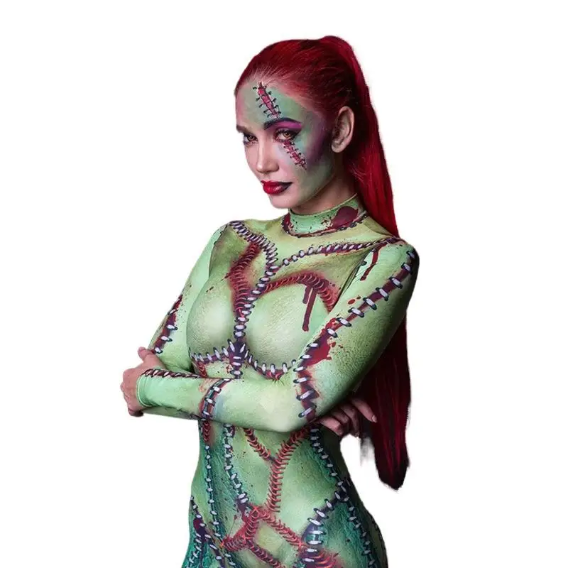 Women Men Horror Snake 3D Print Jumpsuit Catsuit Cosplay Costumes Tight Punk Zentai Female Halloween Party Bodysuit