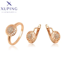 Xuping Jewelry Fashion White Zircon Unique Shape Rose Gold Color Rings Earrings Sets for Women Christmas Wish Gifts 6523710