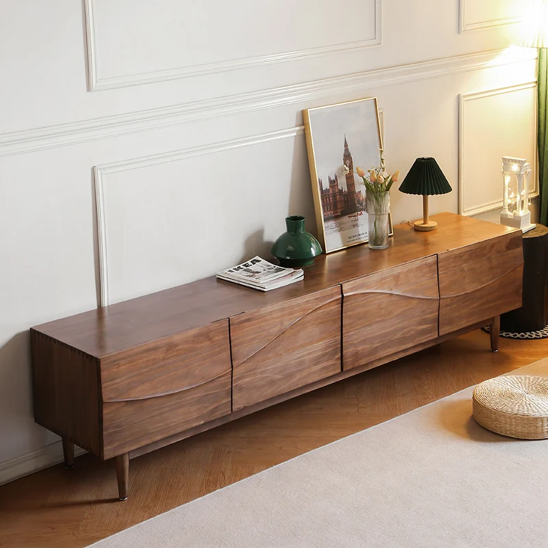 Nordic solid wood TV cabinet, homestay simple TV cabinet, wabi sandy wind small apartment household living room floor cabinet