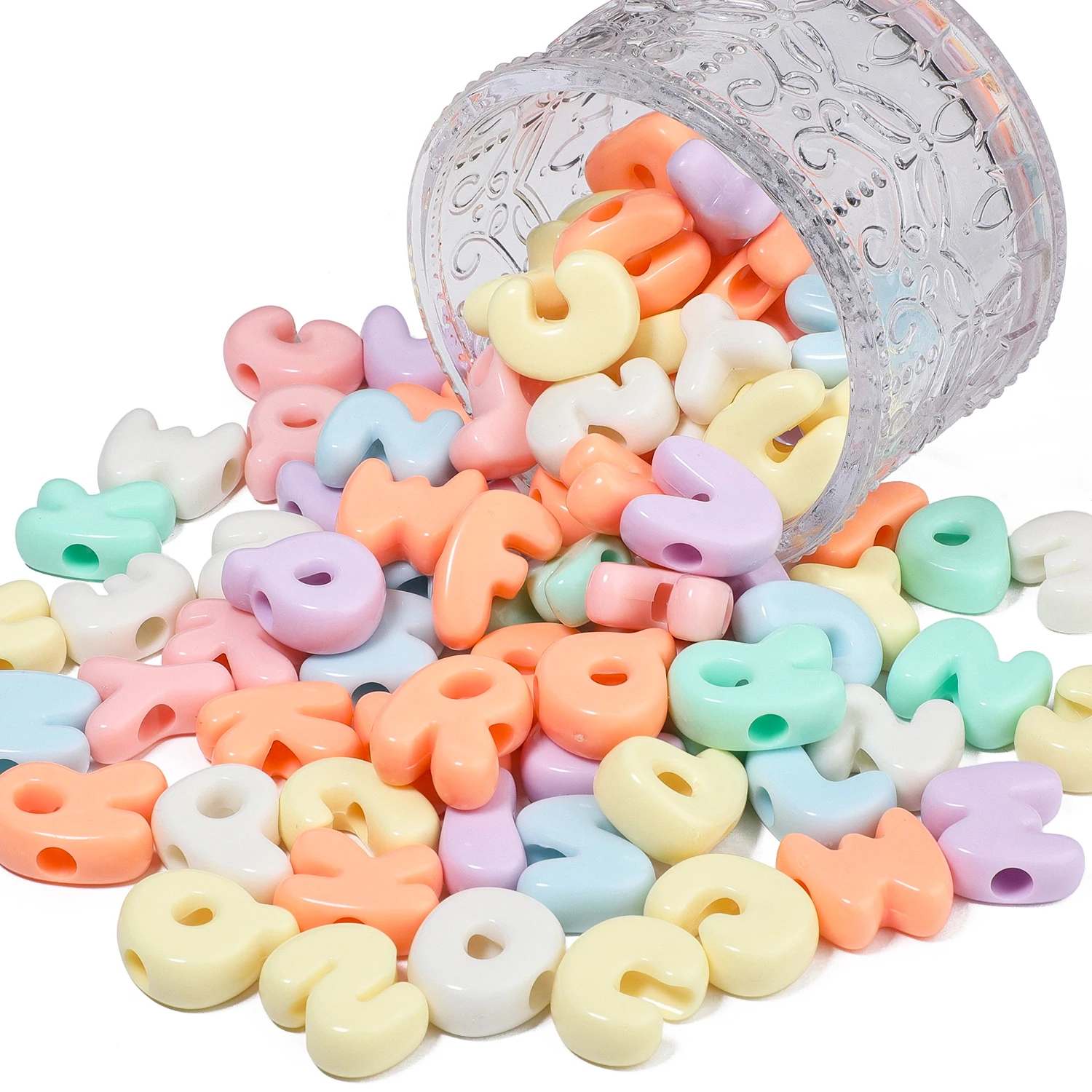 Gemischte, niedliche englische Acryl-Buchstaben-Perlen für die Schmuckherstellung, lose Spacer-Perlen mit großem Loch, DIY-Armband, Halskette, 100 g – Detail 2