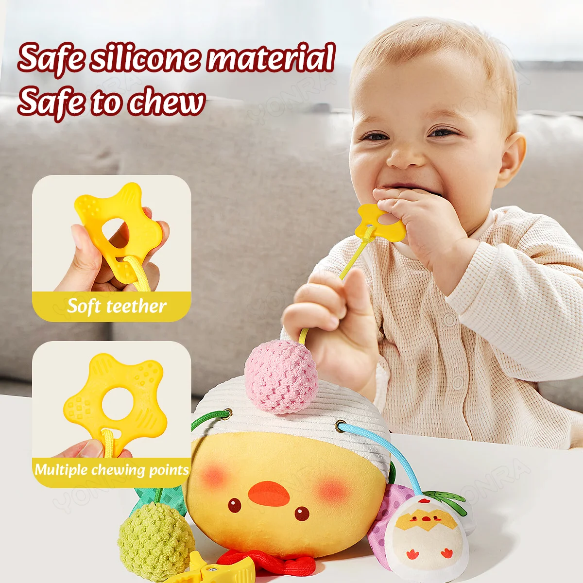 Giocattoli sensoriali in peluche con cordino con sonaglio Giocattoli Montessori per neonati Cellulari per bambini per culle Regali di compleanno Giocattoli da viaggio