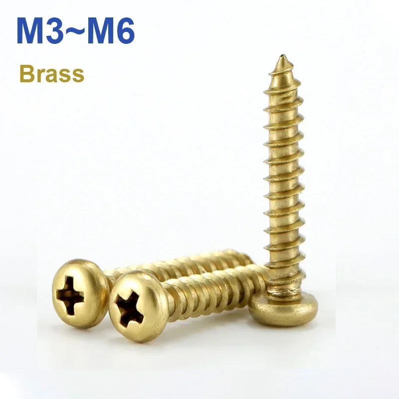 Brass Round Head Phillips Self Tapping Screw M3 M3.5 M4 M5 M6  Wood Screw Length 6mm~50mm