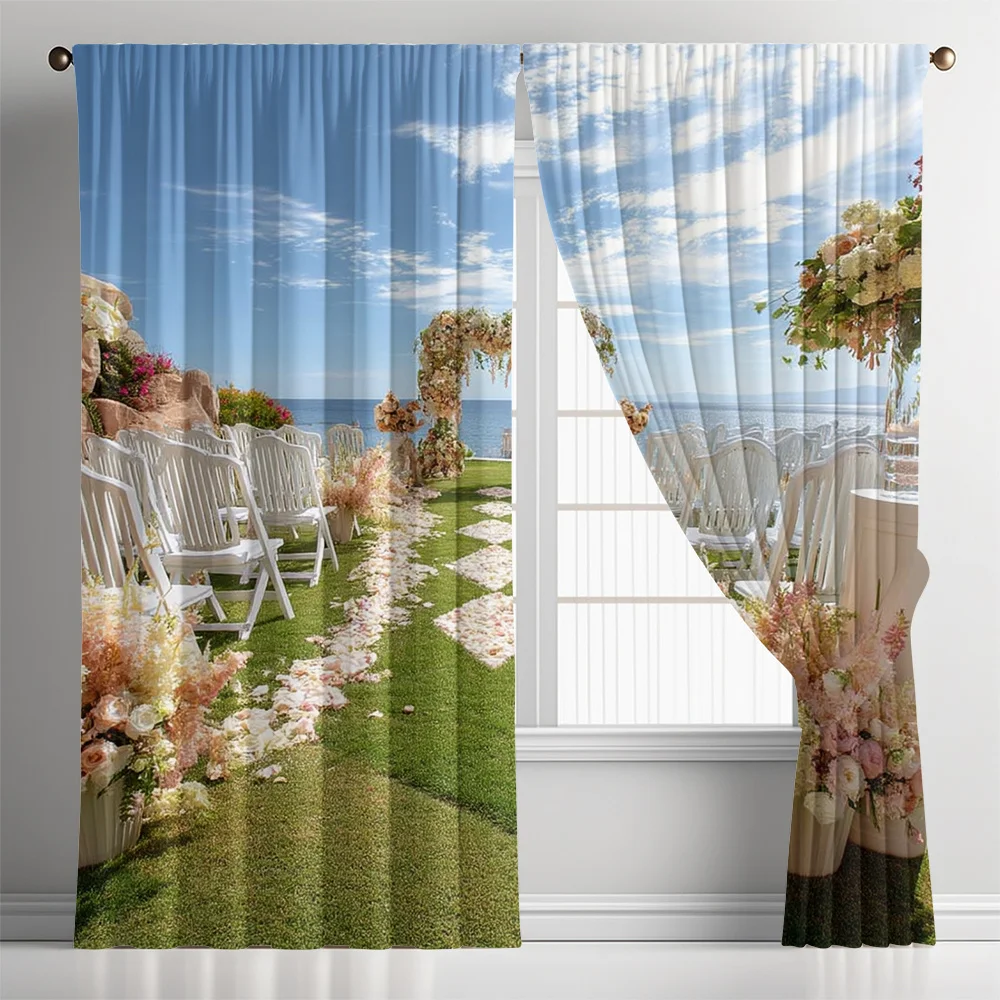 Romantic Floral Garden Party Curtain Tropical Luxury Resort Backdrop Curtains Home Decoration