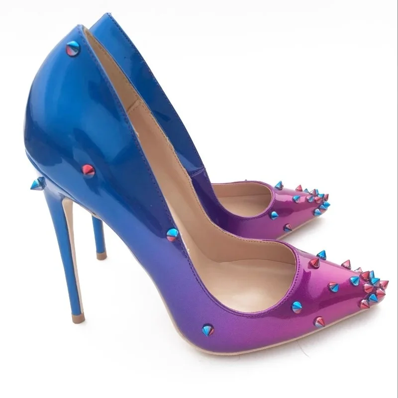 

2025 Spring New Pink Blue Colorblock Women's High Heels Pointed Stiletto Shallow Sexy Party Dress Women Plus Size Single Shoes