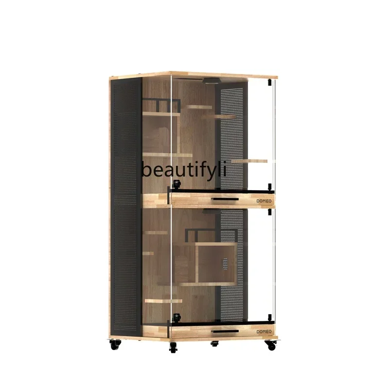 

solid wood chinchilla cabinet, household ventilation panoramic luxury, cat cage