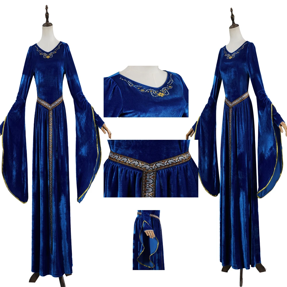 

2025 European Medieval Renaissance Retro Cosplay Costume Performance Princess Drama party Velvet Trumpt Sleeve Dress Halloween