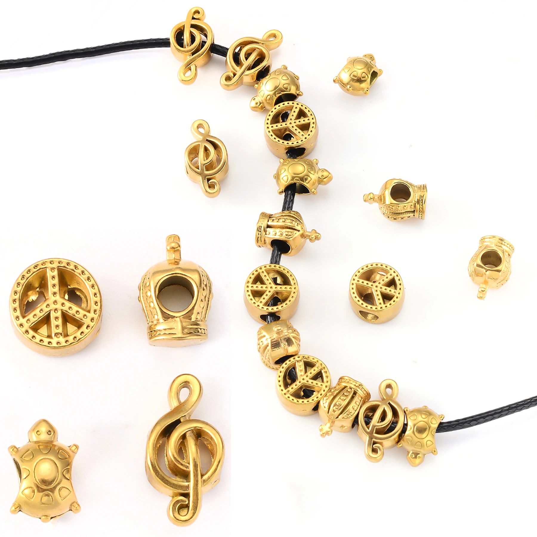 

20pcs/lot New Fashion Stainless Steel Musical Note/Turtle/Crown Loose Beads Handmade DIY Making Fit Gold Color Accessories