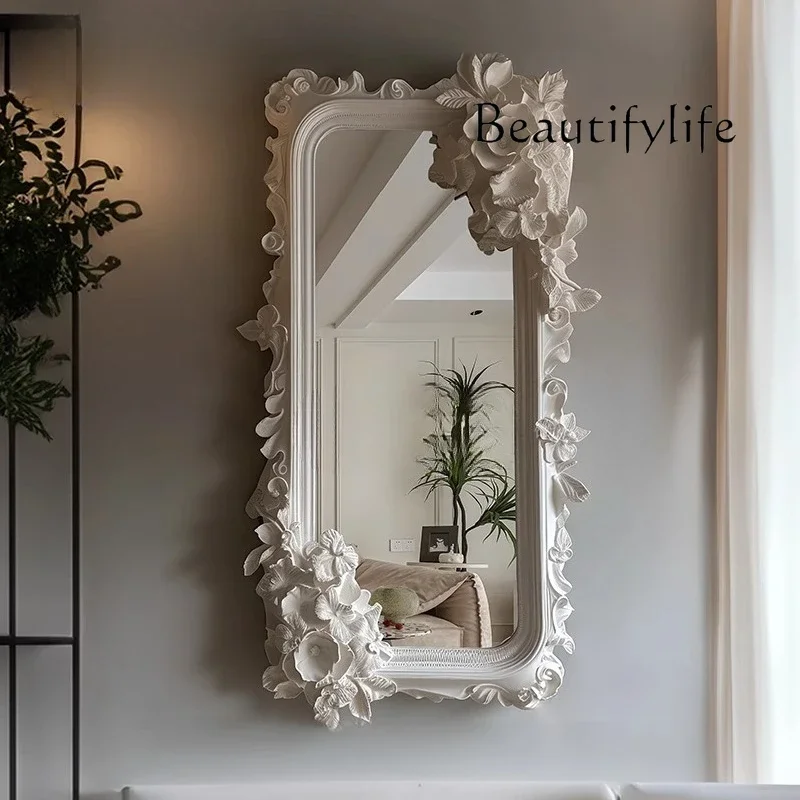 

living room entry floor-to-ceiling mirror, bedroom cloakroom fitting mirror French engraved full-length mirror, premium villa