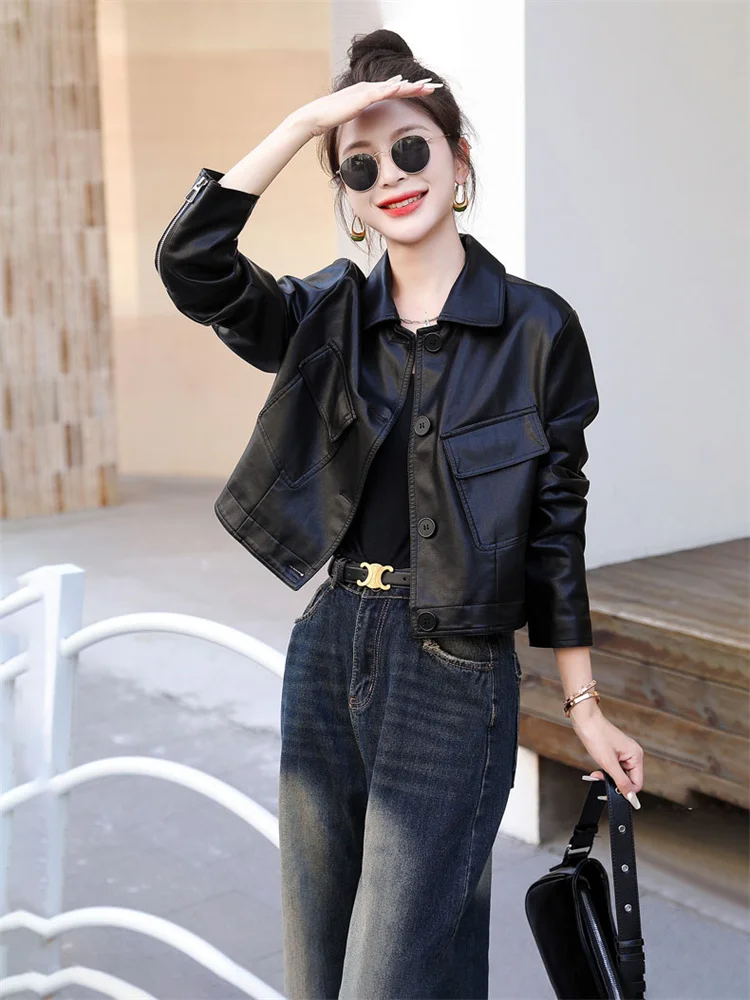 Giacca Casual da Donna Effetto Snellente, Trendy in Ecopelle, Nuova Collezione Autunno 2024, Comoda e Stile Biker