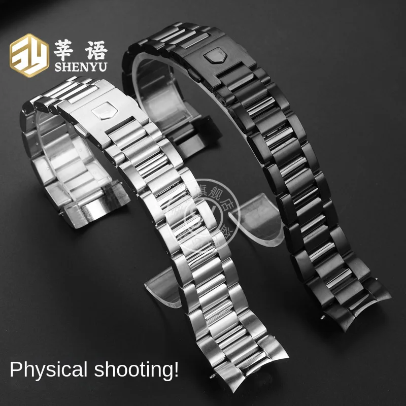 Shenyu Solid Stainless Steel Watchband For TAGHeuer Carrera CBN2A1D AQUARACER WAY201S Male Replacement Watch Strap for 22 24mm