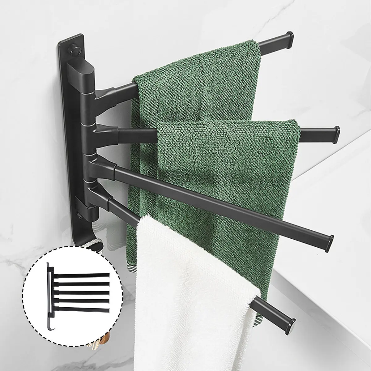 

1Pcs Premium Aluminum Towel Rack Rotatable Bathroom Towel Stand Wall Hanging Storage Rack for Small Bathrooms Kitchen Use Rust