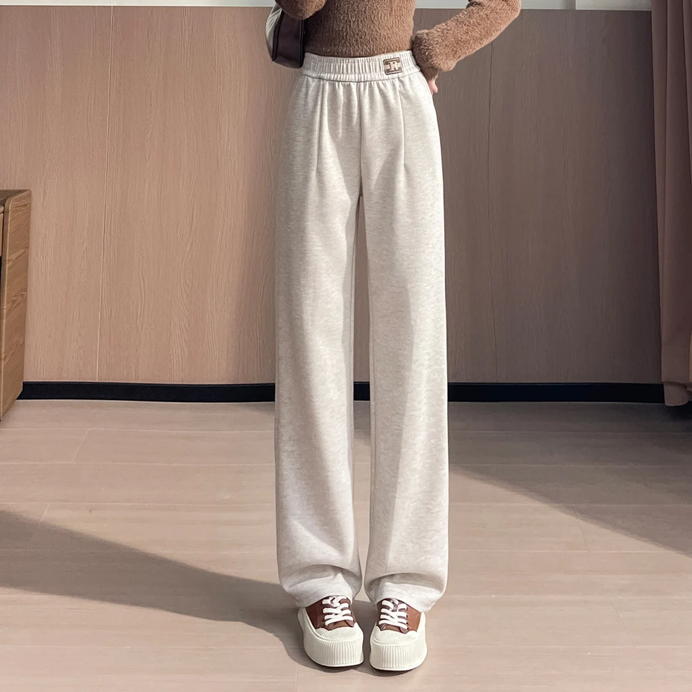 

Korean style black wide leg pants for women's autumn and winter new high-end fashion plus size elastic straight leg casual pants