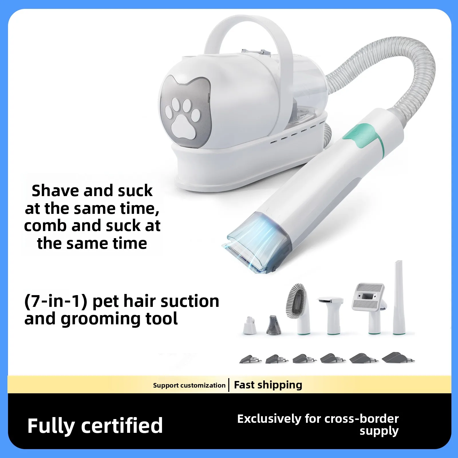 7-in-1 Pet Grooming Vacuum Kit with Clipper, All-in-One Hair Trimmer for Dogs Cats, Pet Accessory