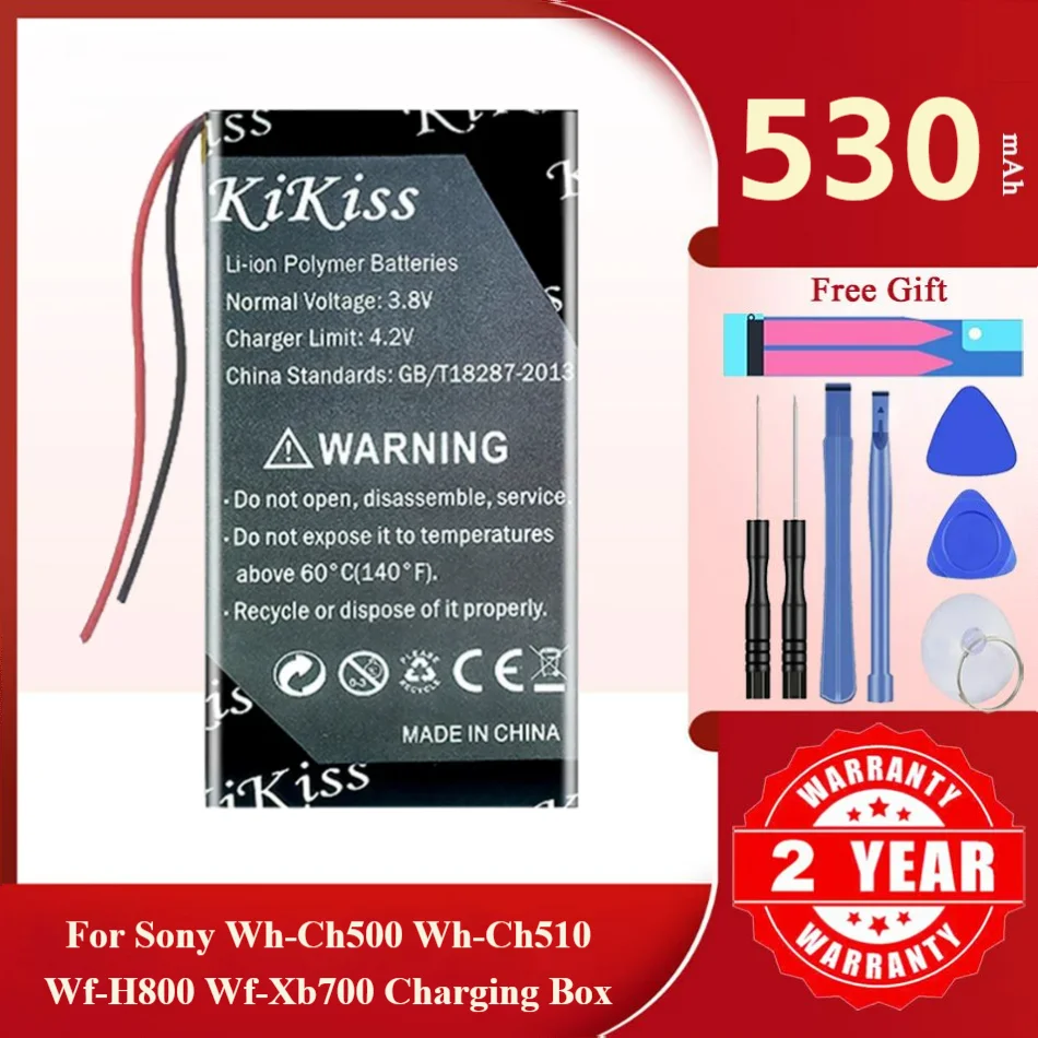 530mAh KiKiss Powerful Battery for Sony WH-CH500 WH-CH510 WF-H800 WF-XB700 Charging box